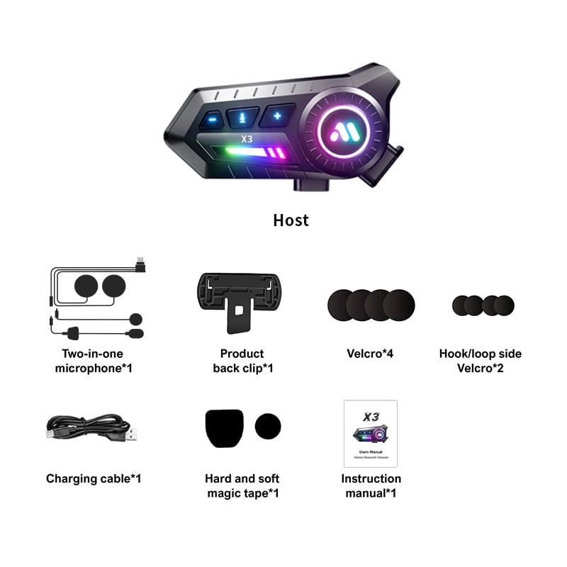 X3Pro Intercom pentru cască de motocicletă, headset Bluetooth cu sunet surround stereo, impermeabil și rezistent la praf, rază 10 m, autonomie baterie 32 h