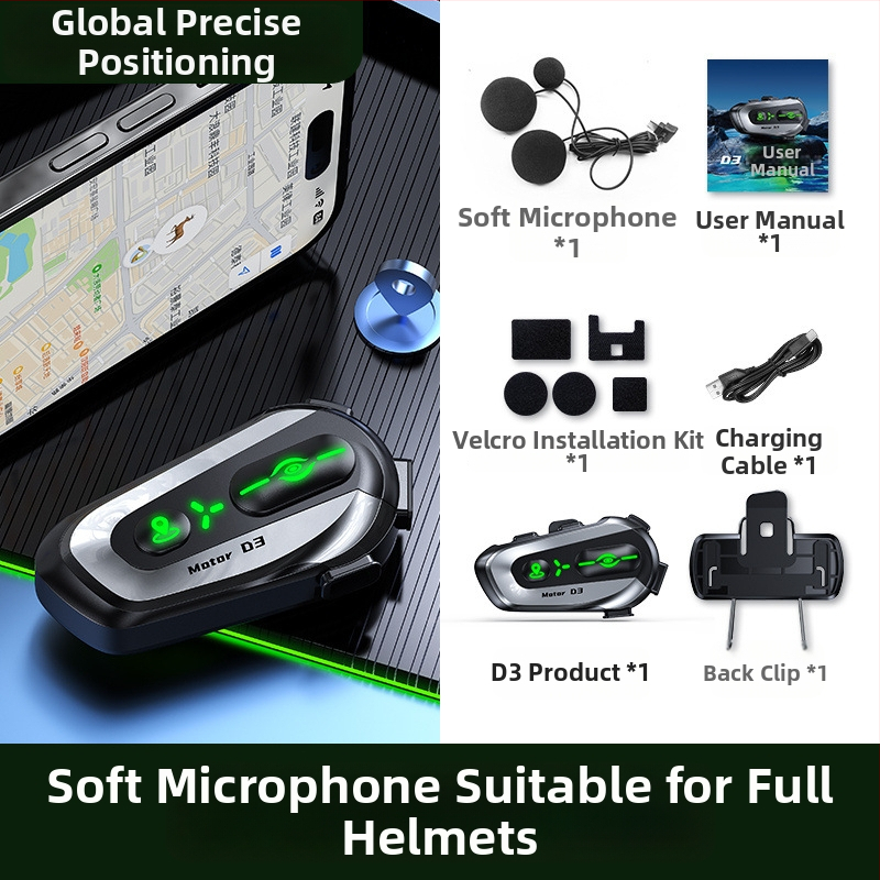 D3/D3X Cască Bluetooth pentru motocicletă – GPS cu voce offline, rezistentă la apă, baterie de 24h, Bluetooth 5.4, partajare muzică și intercom de grup