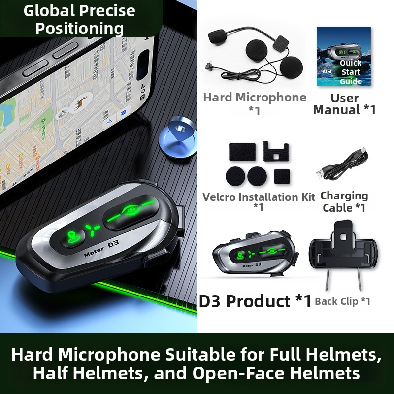 D3/D3X Cască Bluetooth pentru motocicletă – GPS cu voce offline, rezistentă la apă, baterie de 24h, Bluetooth 5.4, partajare muzică și intercom de grup