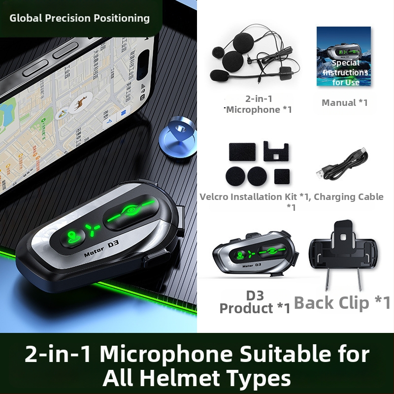 D3/D3X Cască Bluetooth pentru motocicletă – GPS cu voce offline, rezistentă la apă, baterie de 24h, Bluetooth 5.4, partajare muzică și intercom de grup