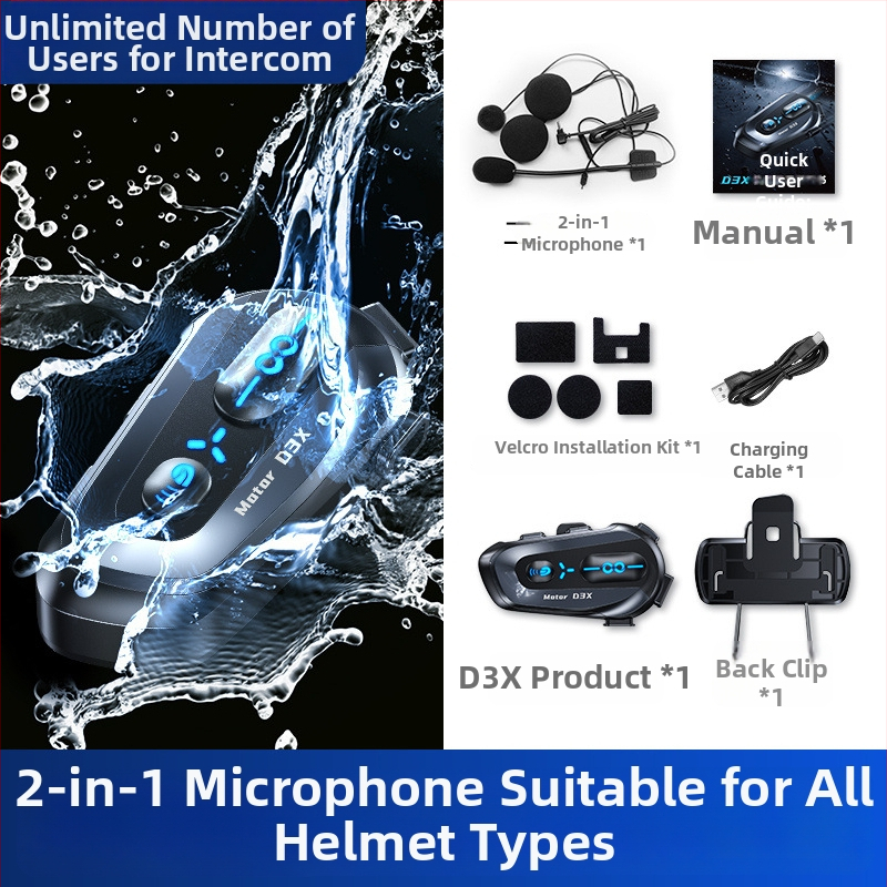 D3/D3X Cască Bluetooth pentru motocicletă – GPS cu voce offline, rezistentă la apă, baterie de 24h, Bluetooth 5.4, partajare muzică și intercom de grup