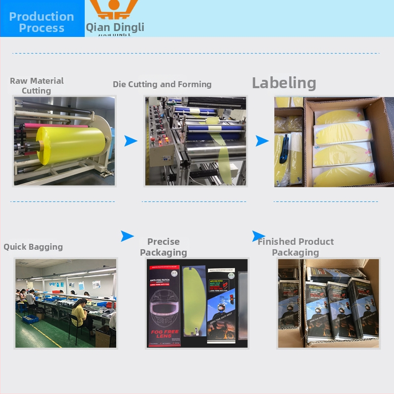 Antifog fólia prilby a vozidiel – PET materiál; Značka Qian dingli; Pôvod: Suzhou; Vhodné pre motocykle a elektrické vozidlá; Dlhodobý anti-fog efekt