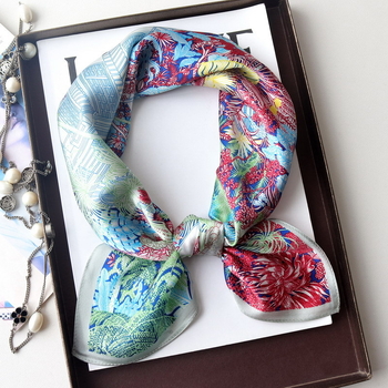 Mu Si Ke коприна сатен квадратен шал, слънцезащитна функция, лято, стил свеж и сладък