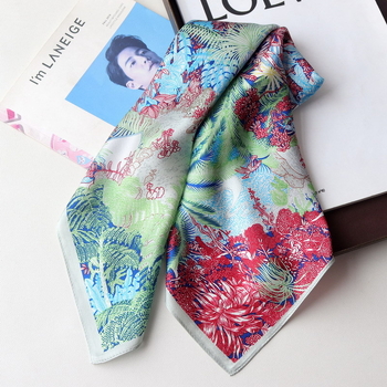 Mu Si Ke коприна сатен квадратен шал, слънцезащитна функция, лято, стил свеж и сладък
