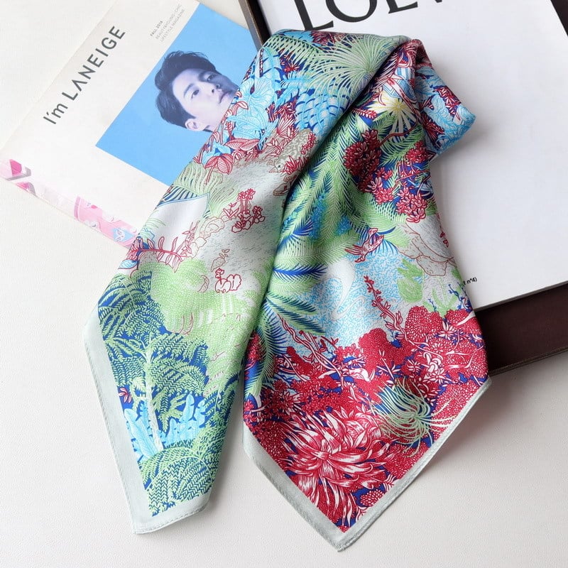 Mu Si Ke коприна сатен квадратен шал, слънцезащитна функция, лято, стил свеж и сладък