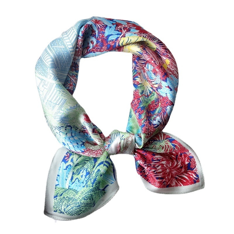 Mu Si Ke коприна сатен квадратен шал, слънцезащитна функция, лято, стил свеж и сладък