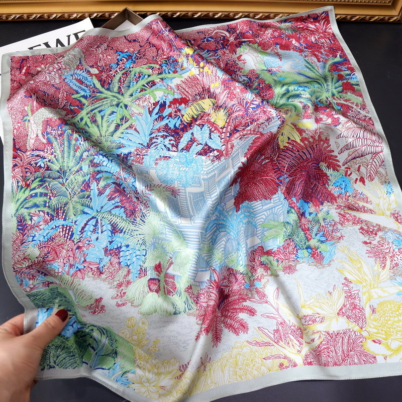 Mu Si Ke коприна сатен квадратен шал, слънцезащитна функция, лято, стил свеж и сладък