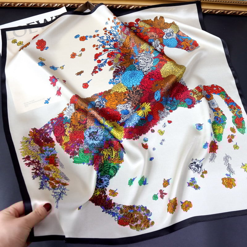 Mu Si Ke коприна сатен квадратен шал, слънцезащитна функция, лято, стил свеж и сладък