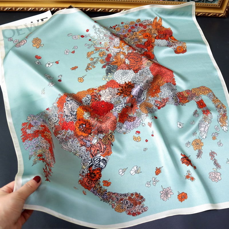 Mu Si Ke коприна сатен квадратен шал, слънцезащитна функция, лято, стил свеж и сладък