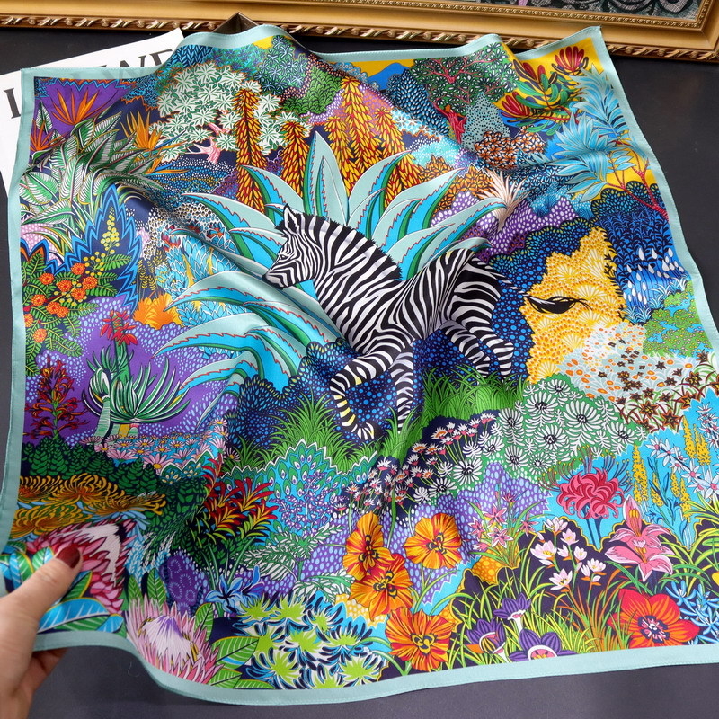 Mu Si Ke коприна сатен квадратен шал, слънцезащитна функция, лято, стил свеж и сладък