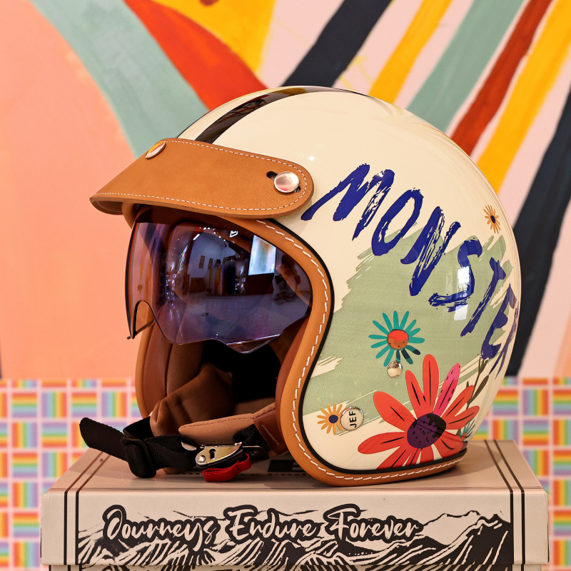 Retro kaciga za motocikl 3/4, unisex za cruisere, 3C certificiran, hlađenje kroz sve sezone, ABS