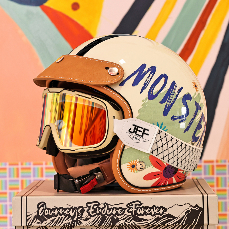 Retro kaciga za motocikl 3/4, unisex za cruisere, 3C certificiran, hlađenje kroz sve sezone, ABS