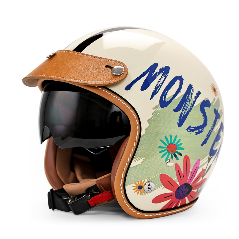 Retro kaciga za motocikl 3/4, unisex za cruisere, 3C certificiran, hlađenje kroz sve sezone, ABS