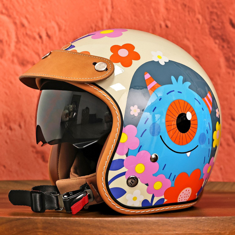 Retro kaciga za motocikl 3/4, unisex za cruisere, 3C certificiran, hlađenje kroz sve sezone, ABS