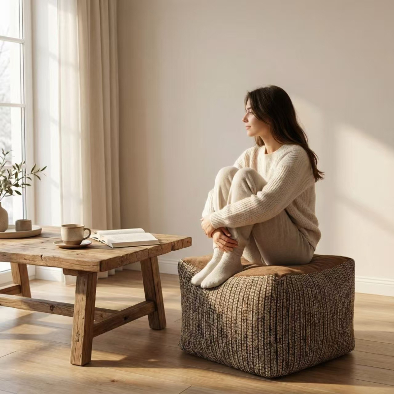 Teksturirani futon madrac s EPP punjenjem, 100% pamuk, uklonjivo i perivo, minimalističkog stila, za dnevni boravak, spavaću sobu i radni prostor