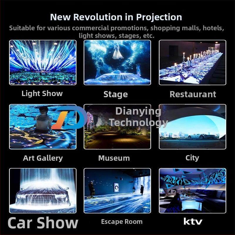 5D hologografický projekčný systém pre reštaurácie a banketné sály — pôsobivé svetelno-tienové efekty na stenách a na podlahe s témou podmorského sveta