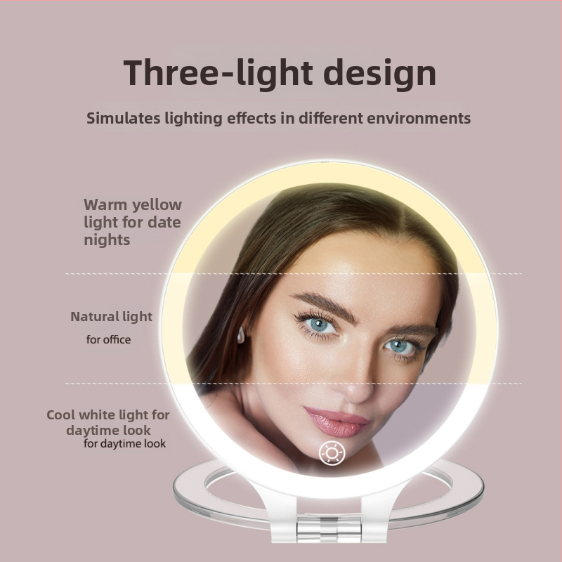 Prijenosno sklopivo LED ogledalo za šminkanje, stolni dizajn, ABS okvir, srebrno ogledalo, RM451 RM313