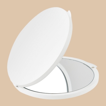 Sklopivo mini okruglo ogledalo za šminku s povećanjem 5x/7x/10x/15x; okvir od ABS-a, staklena leća; sadrži ravno ogledalo i povećalo.