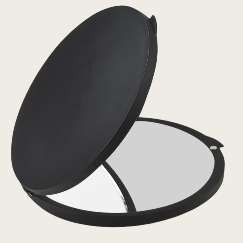 Sklopivo mini okruglo ogledalo za šminku s povećanjem 5x/7x/10x/15x; okvir od ABS-a, staklena leća; sadrži ravno ogledalo i povećalo.