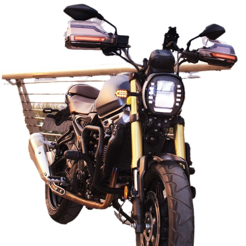 Protecție pentru ghidon de motocicletă cu parbriz și LED, material PP-PC