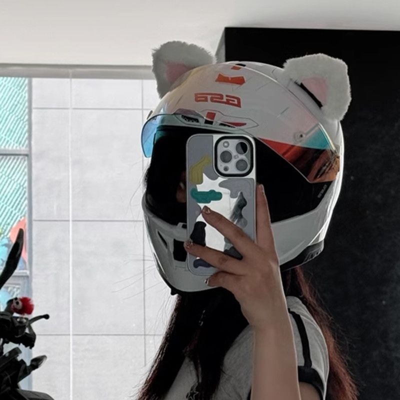 Dekor mačjih ušiju za kacigu za motocikl s kacigom za cijelo lice, Velcro brzo otpuštanje