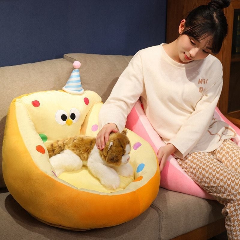 Canapea compactă cu șezut și spătar integrate; design desen animat, material catifea cristal, umplutură fibre de mătase, potrivit pentru living, dormitor, birou, stil modern minimalist