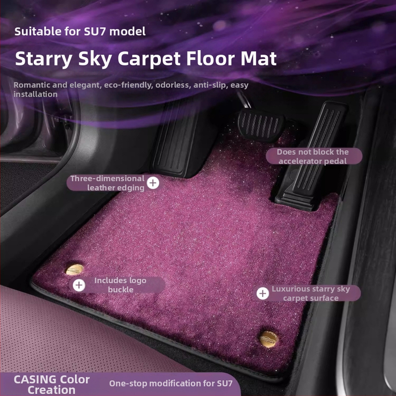 TPE autokoberce pre Xiaomi SU7 – plné pokrytie s hviezdnou oblohou z veluru, špecifické pre vozidlo, bez loga