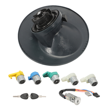 Renault Kangoo 1 (1997-2008) alumínium ötvözetű zárkészlet; tartalmaz 5 ajtózár-hengert, 1 kormányzárat, 1 üzemanyag-tank kupakot, 2 kulcsot