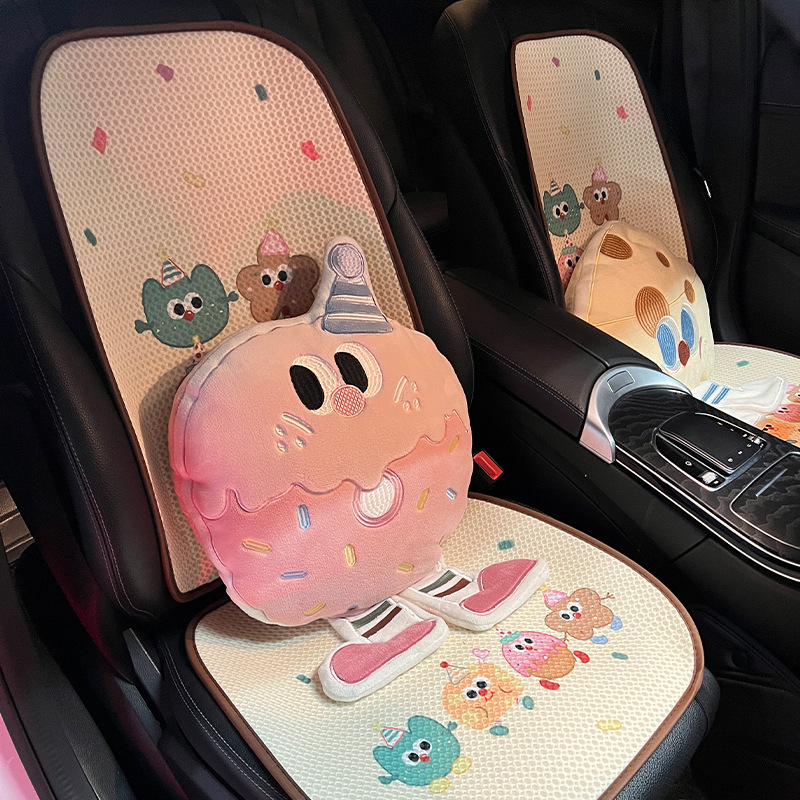 Perne de șezut auto – stil desen animat plat, universal pentru toate anotimpurile, suprafață din mătase rece, personalizabilă