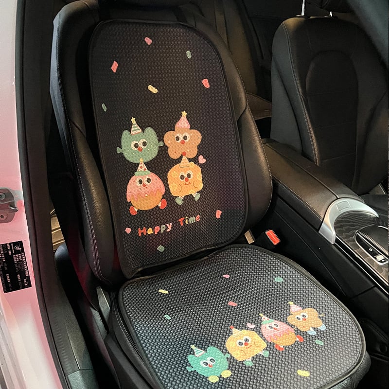 Perne de șezut auto – stil desen animat plat, universal pentru toate anotimpurile, suprafață din mătase rece, personalizabilă