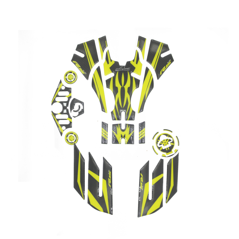 Set de autocolante pentru rezervor Yamaha YZF-R15 V3 cu placă superioară din fibră de carbon și autocolante laterale