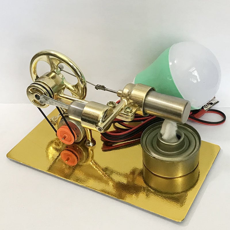 Stirlingi mootori mängumudel, metallkonstruktsiooniga, sobiv 61+ vanusele, hariv aurumasina demonstratsioon