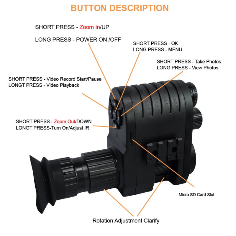 Telescop de vedere pe timp de noapte infraroșu Megaorei M4A, mărire 1–4×; obiectiv de 12 mm; rază eficientă 200–400 m; tensiune de funcționare 3,7 V; greutate 0,8 kg