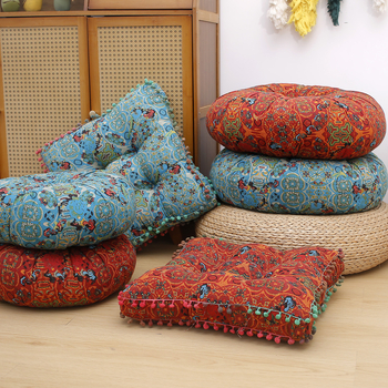 Perna de podea în stil tatami, husă din bumbac-lână, model floral, stil boem, umplutură poliester