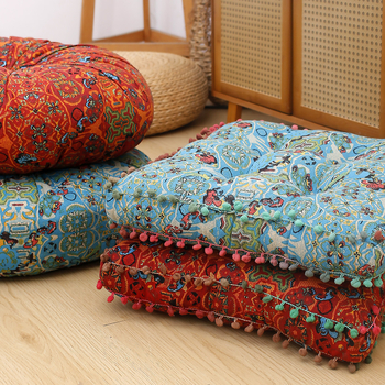 Perna de podea în stil tatami, husă din bumbac-lână, model floral, stil boem, umplutură poliester