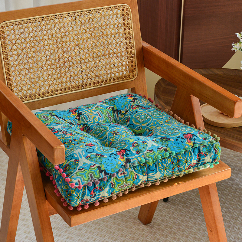 Perna de podea în stil tatami, husă din bumbac-lână, model floral, stil boem, umplutură poliester