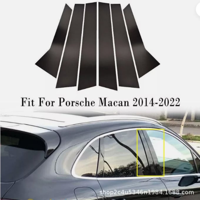 Dekorativne kapice od karbonskih vlakana za srednji stup Porsche Macan (2014-2022), crne trake za prozore, set od 6 kom