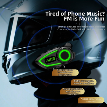 Motorková prilba Bluetooth slúchadlo s interkomom a zdieľaním hudby, vodotesná, Bluetooth 6.0, dosah 10 m, výdrž batérie ~20 h