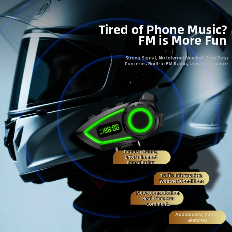 Motorková prilba Bluetooth slúchadlo s interkomom a zdieľaním hudby, vodotesná, Bluetooth 6.0, dosah 10 m, výdrž batérie ~20 h