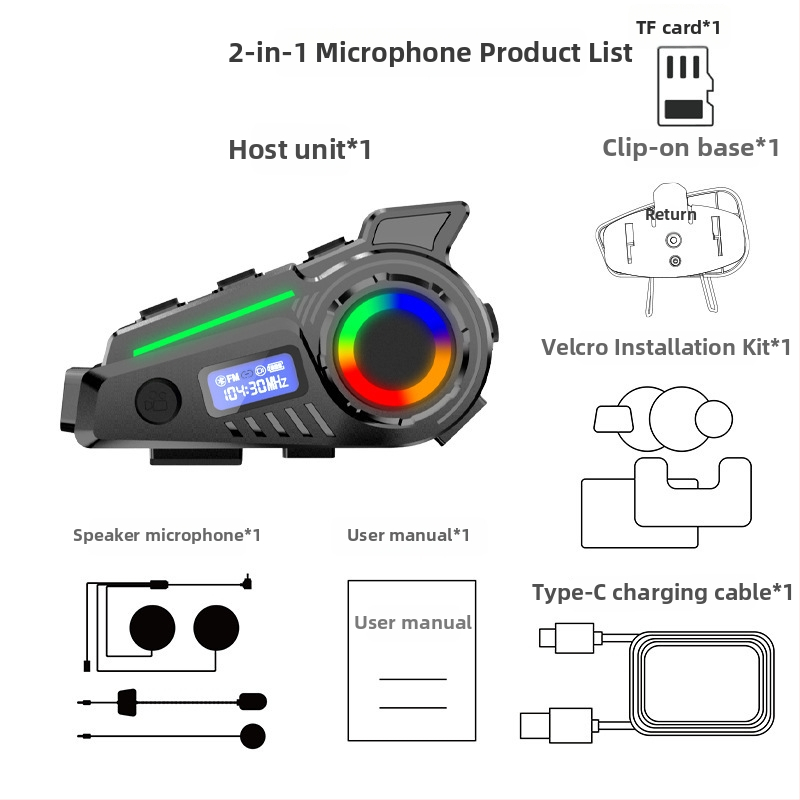 Motorková prilba Bluetooth slúchadlo s interkomom a zdieľaním hudby, vodotesná, Bluetooth 6.0, dosah 10 m, výdrž batérie ~20 h