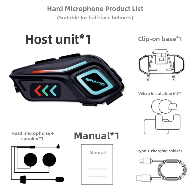 Motorková prilba Bluetooth slúchadlo s interkomom a zdieľaním hudby, vodotesná, Bluetooth 6.0, dosah 10 m, výdrž batérie ~20 h