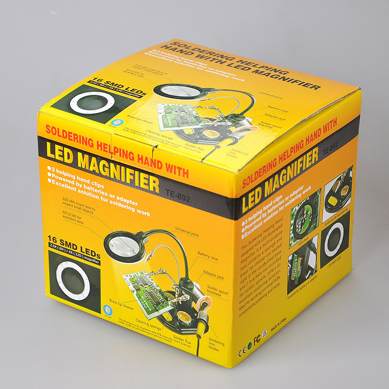 LED осветена клипсова лупа за ремонт на мобилни телефони и PCB платки – инструмент за заваряване, модел E2d01/TE802, марка Dr. Giant