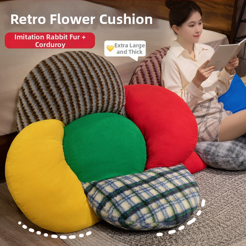 Corduroy anyagú virágmintás ülőpárna, PP pamut töltet, tatami-stílus, nappaliba, hálószobába, dolgozószobába és erkélyre.