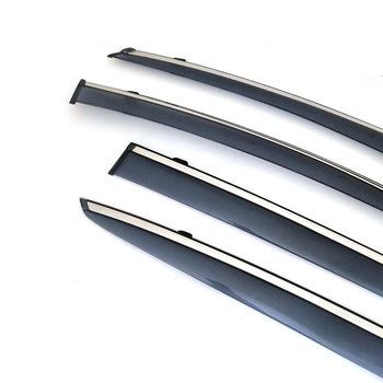 Rain Eyebrow za prozor za Skoda 2009-2013 Superb/Haorui – debelo injekcijski oblikovan štitnik, materijal: akrilna traka/PC s nehrđajućom čeličnom sjajnom trakom, ugradnja kuka-ljepljivo, paket 4 komada