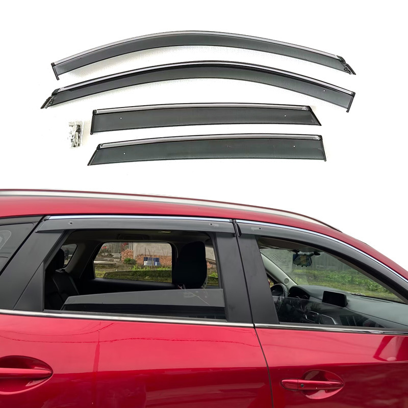 Mazda CX-5 esővédő 2017-2023, injekciós öntési technológiával készült vastagított esővédőív, 4 darabos készlet, Anyagok: akril/PC/rozsdamentes acél