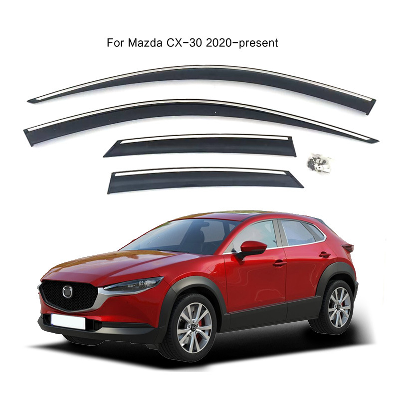 Mazda CX-30 zaštita kiše za prozor, klips-ova ugradnja, YST akrilna traka/PC materijal s nehrđajućom ukrasnom trakom, paket 4 komada