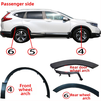 CR-V predné a zadné ozdobné lemovanie okolia kolies, nárazníkový pás, kompatibilné s 2017-2019; materiál 74115-TME-T01 / 74165-TME-T01; modely 75390-tla-a01, 75395-tla-a01, 74413-tla-a02