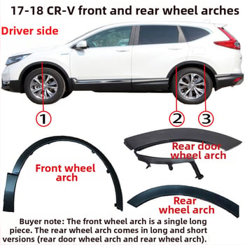 CR-V predné a zadné ozdobné lemovanie okolia kolies, nárazníkový pás, kompatibilné s 2017-2019; materiál 74115-TME-T01 / 74165-TME-T01; modely 75390-tla-a01, 75395-tla-a01, 74413-tla-a02
