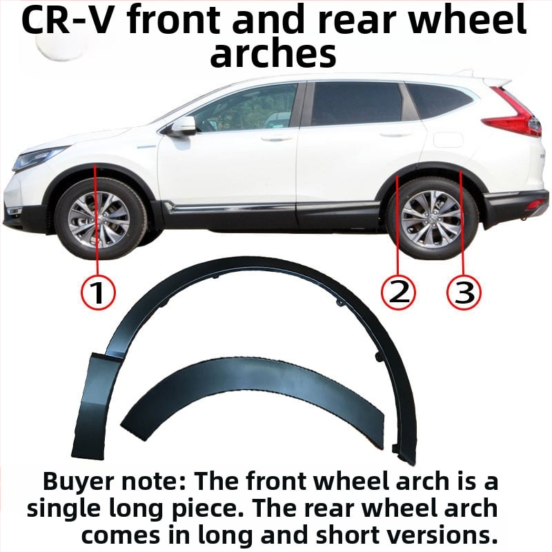 CR-V predné a zadné ozdobné lemovanie okolia kolies, nárazníkový pás, kompatibilné s 2017-2019; materiál 74115-TME-T01 / 74165-TME-T01; modely 75390-tla-a01, 75395-tla-a01, 74413-tla-a02