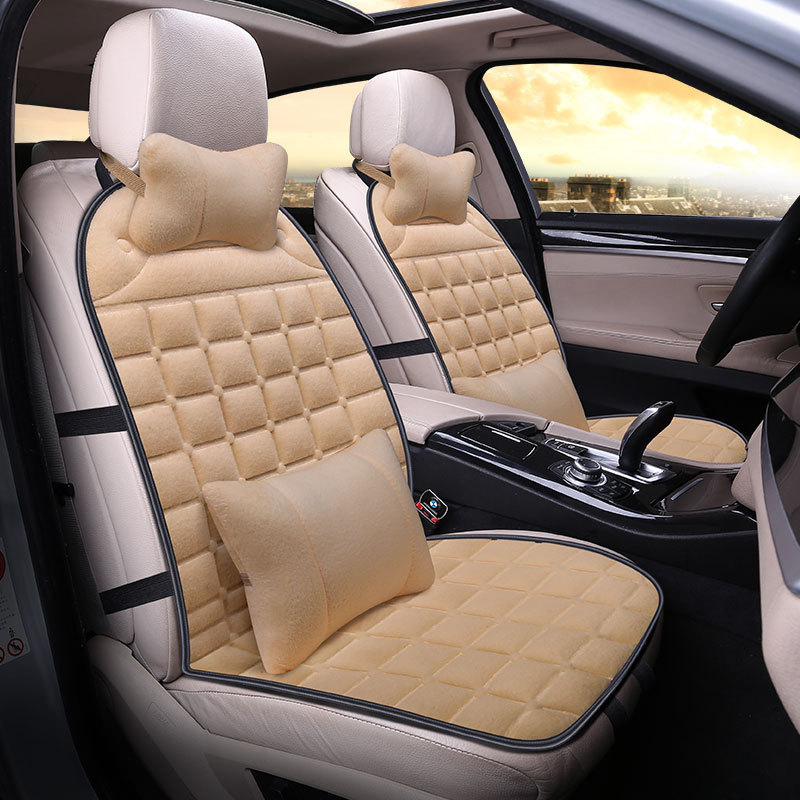 Autóülés párna – plüss felület, csúszásmentes, háttámla nélküli, téli háromdarabos készlet az első üléshez